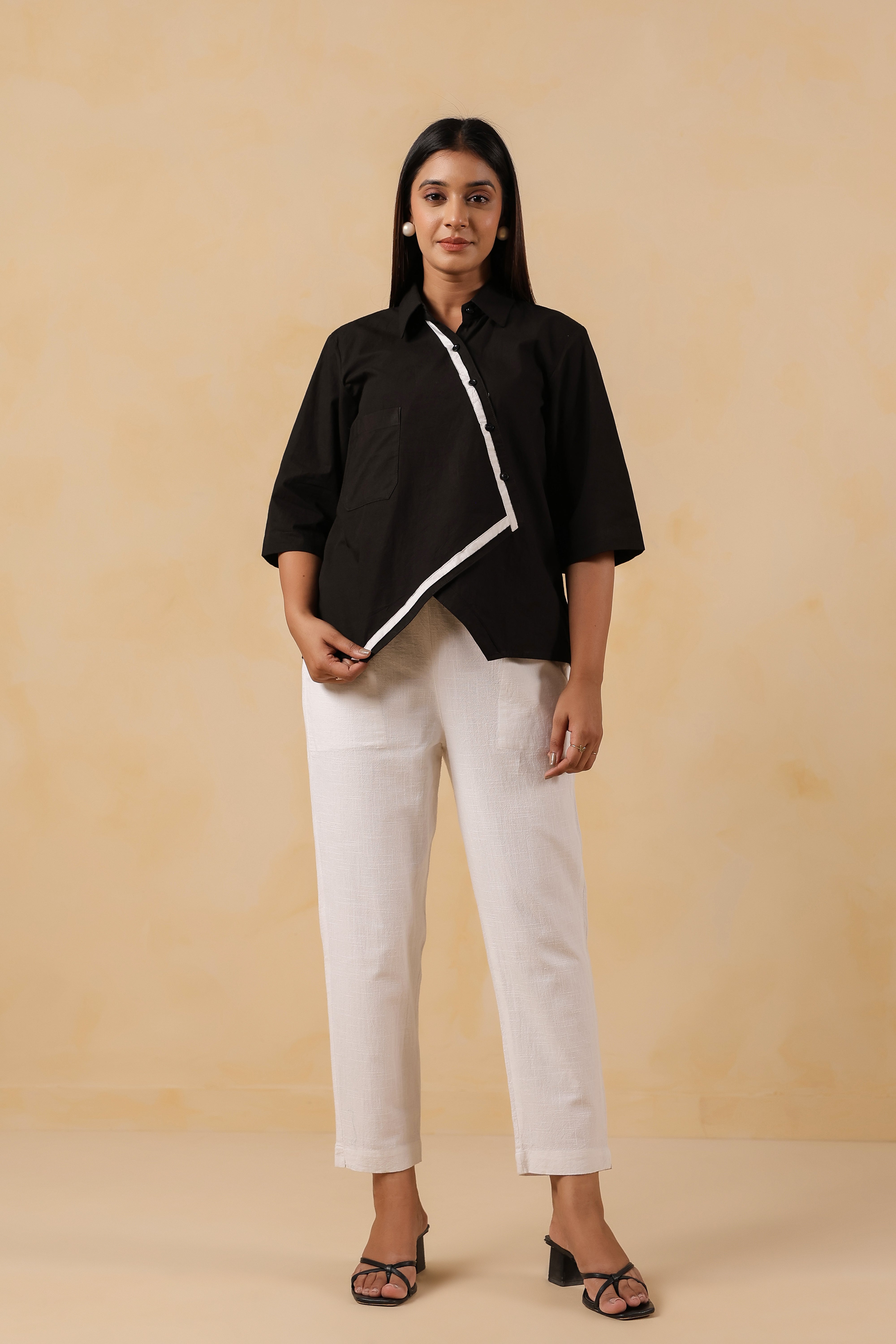 Black Cotton Overlap Shirt