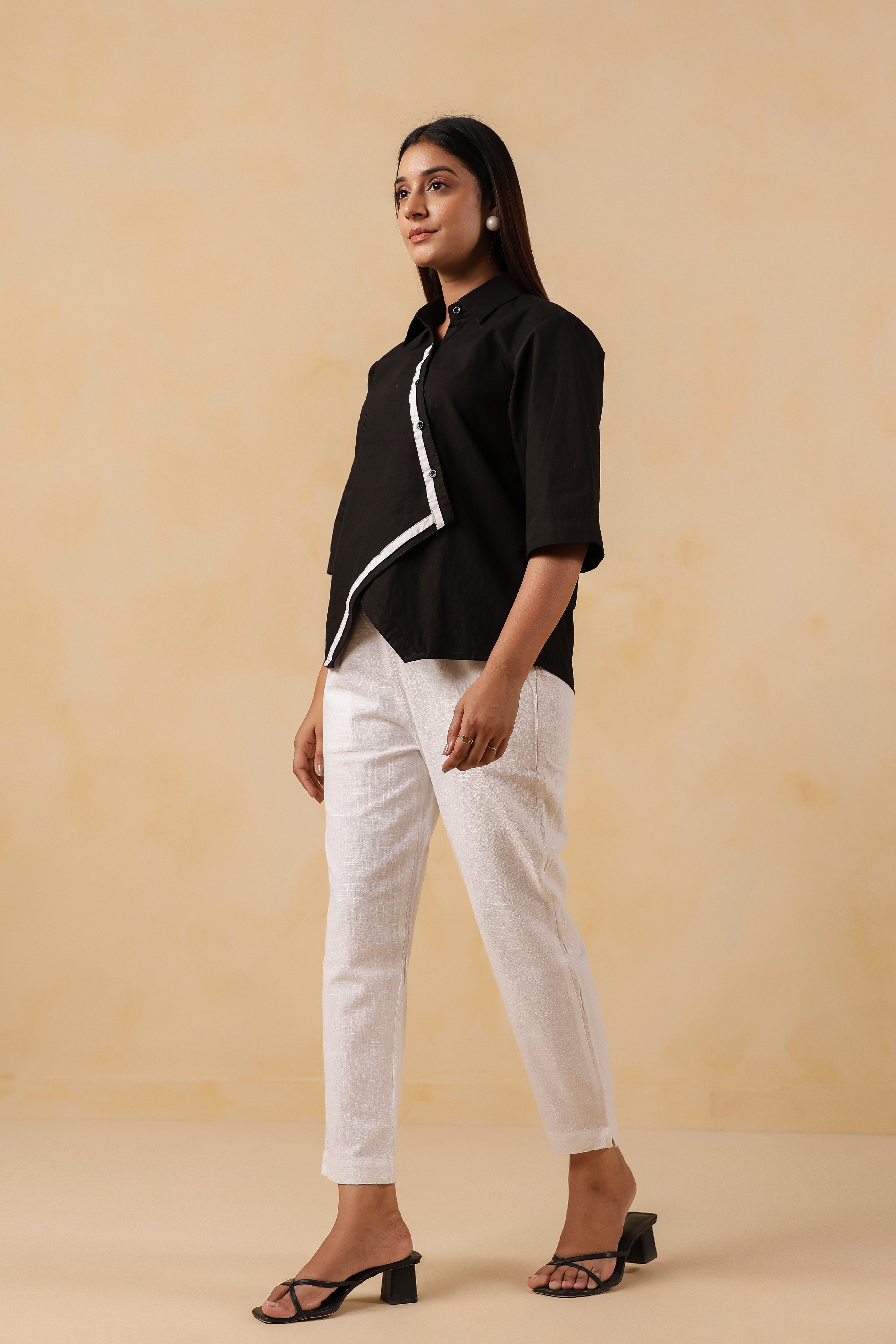 Black Cotton Overlap Shirt