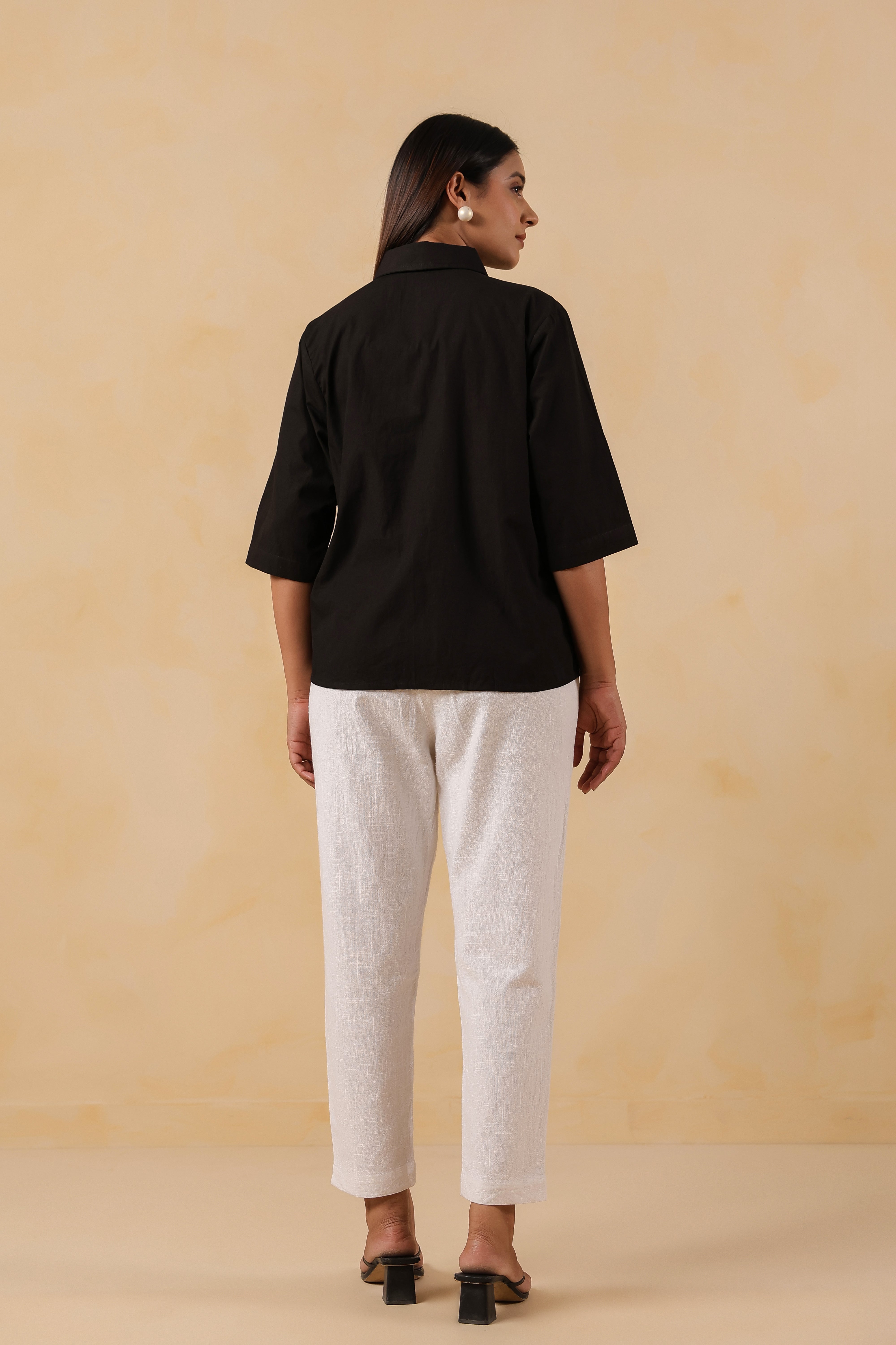 Black Cotton Overlap Shirt
