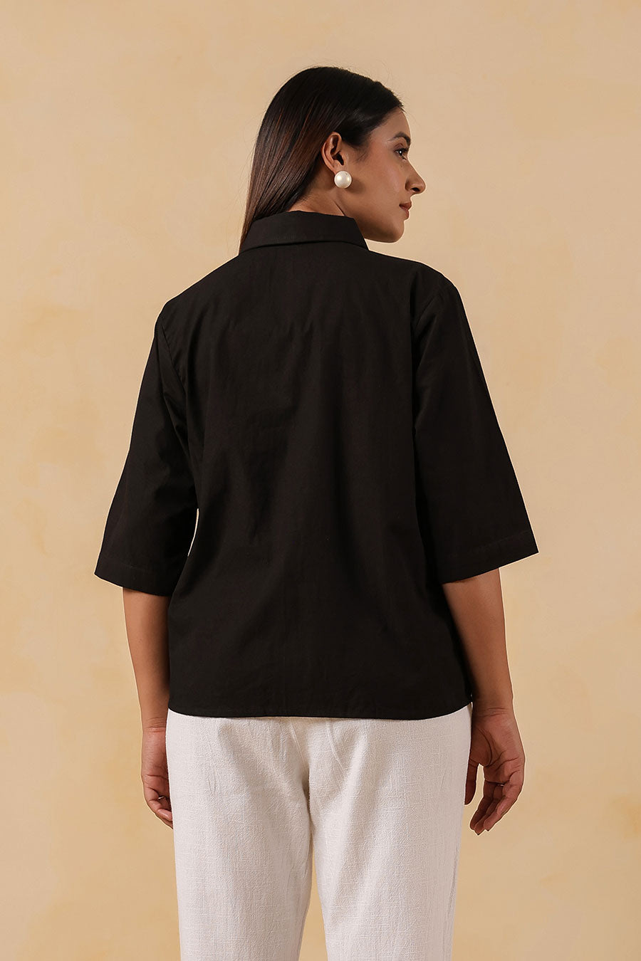Black Cotton Overlap Shirt