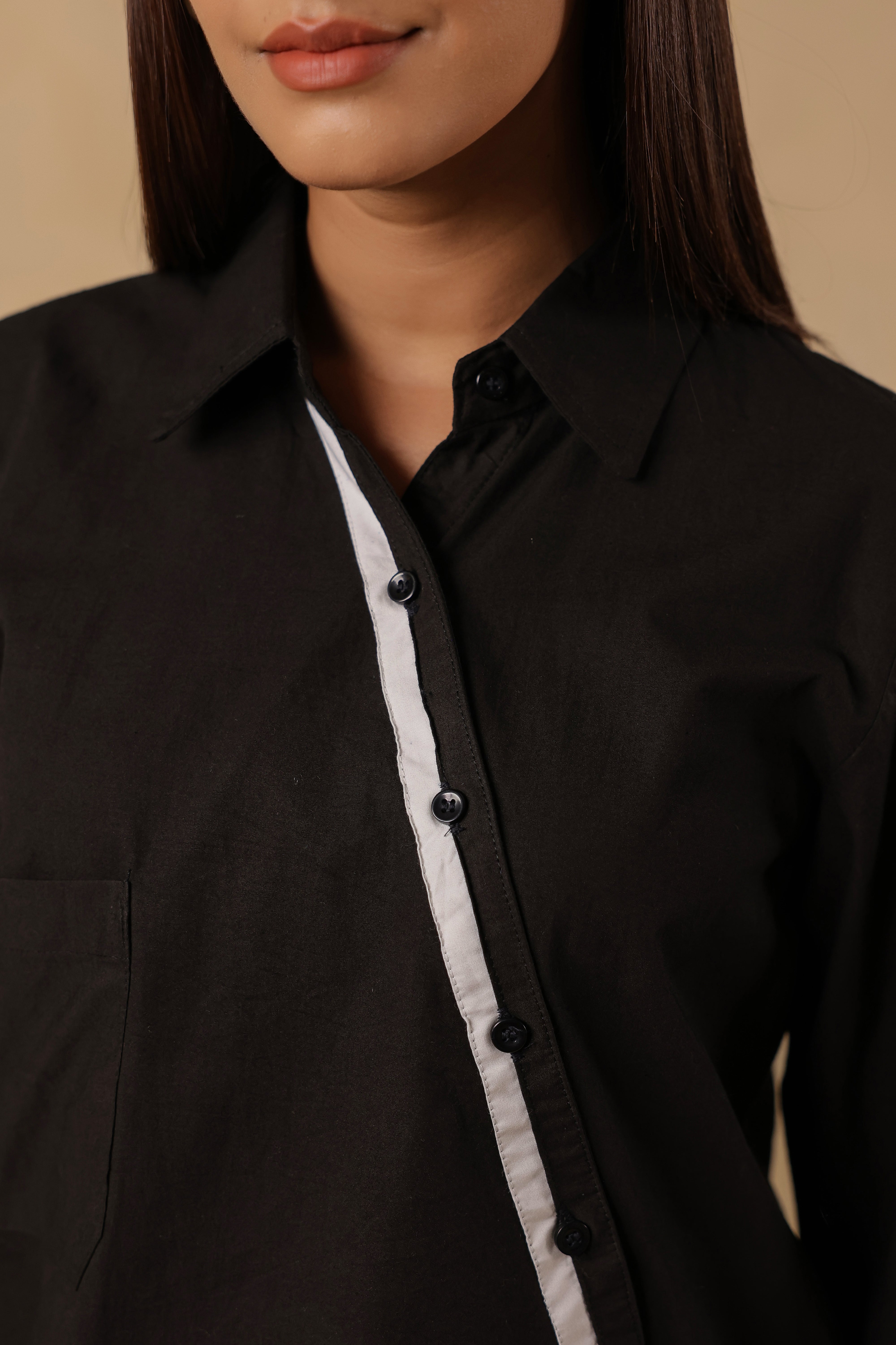 Black Cotton Overlap Shirt