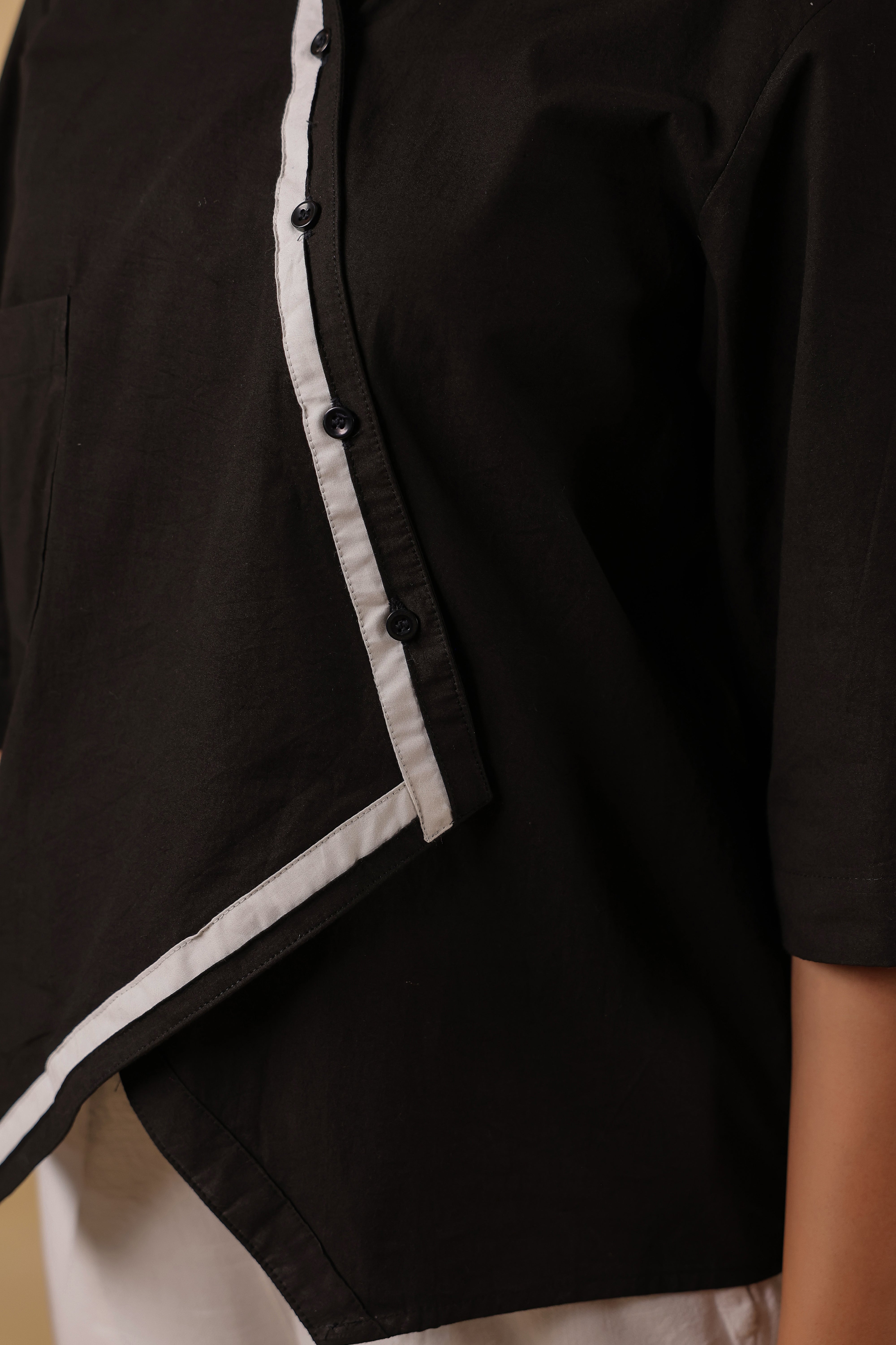 Black Cotton Overlap Shirt