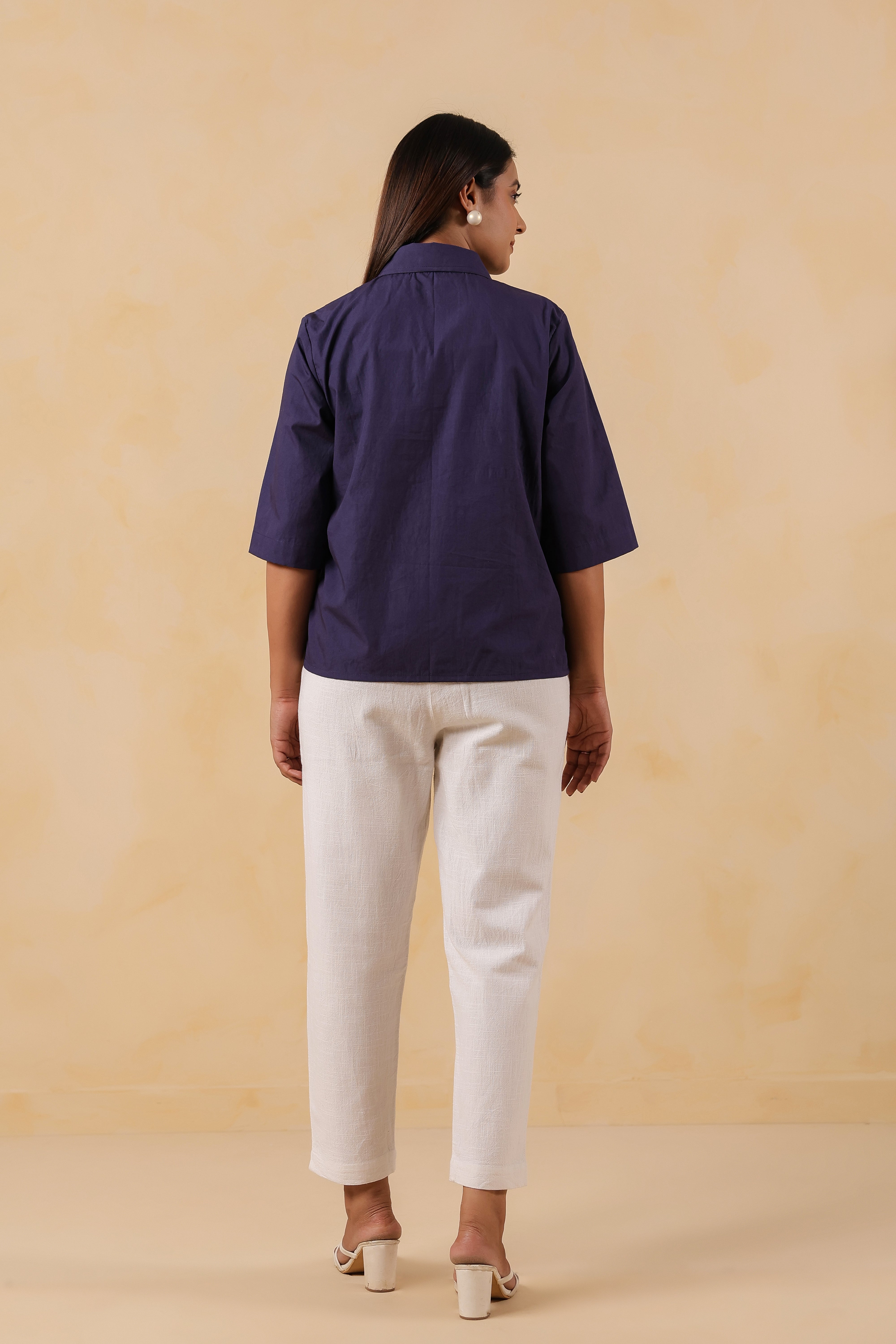 Navy Blue Cotton Overlap Shirt