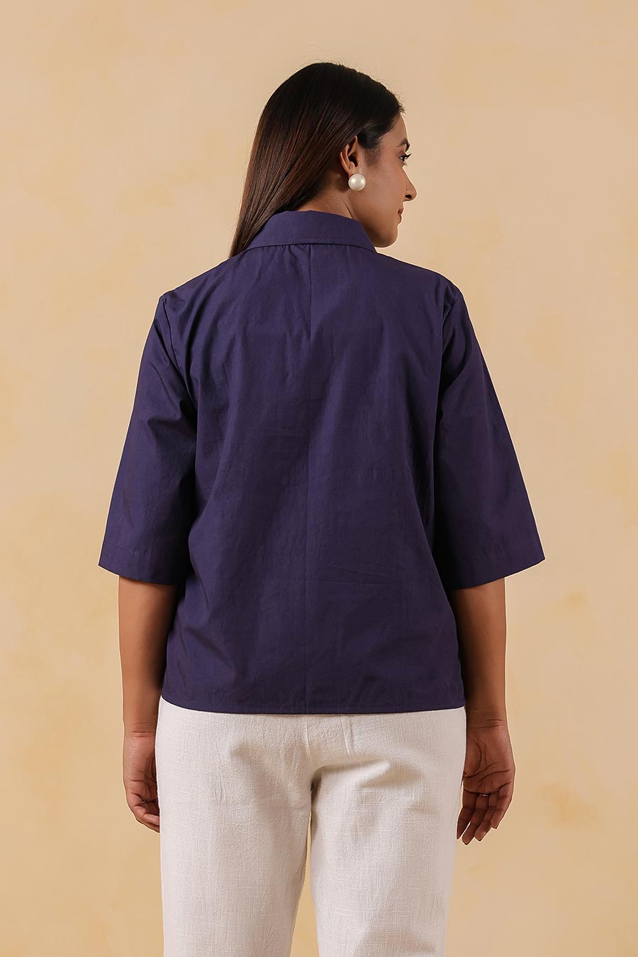 Navy Blue Cotton Overlap Shirt