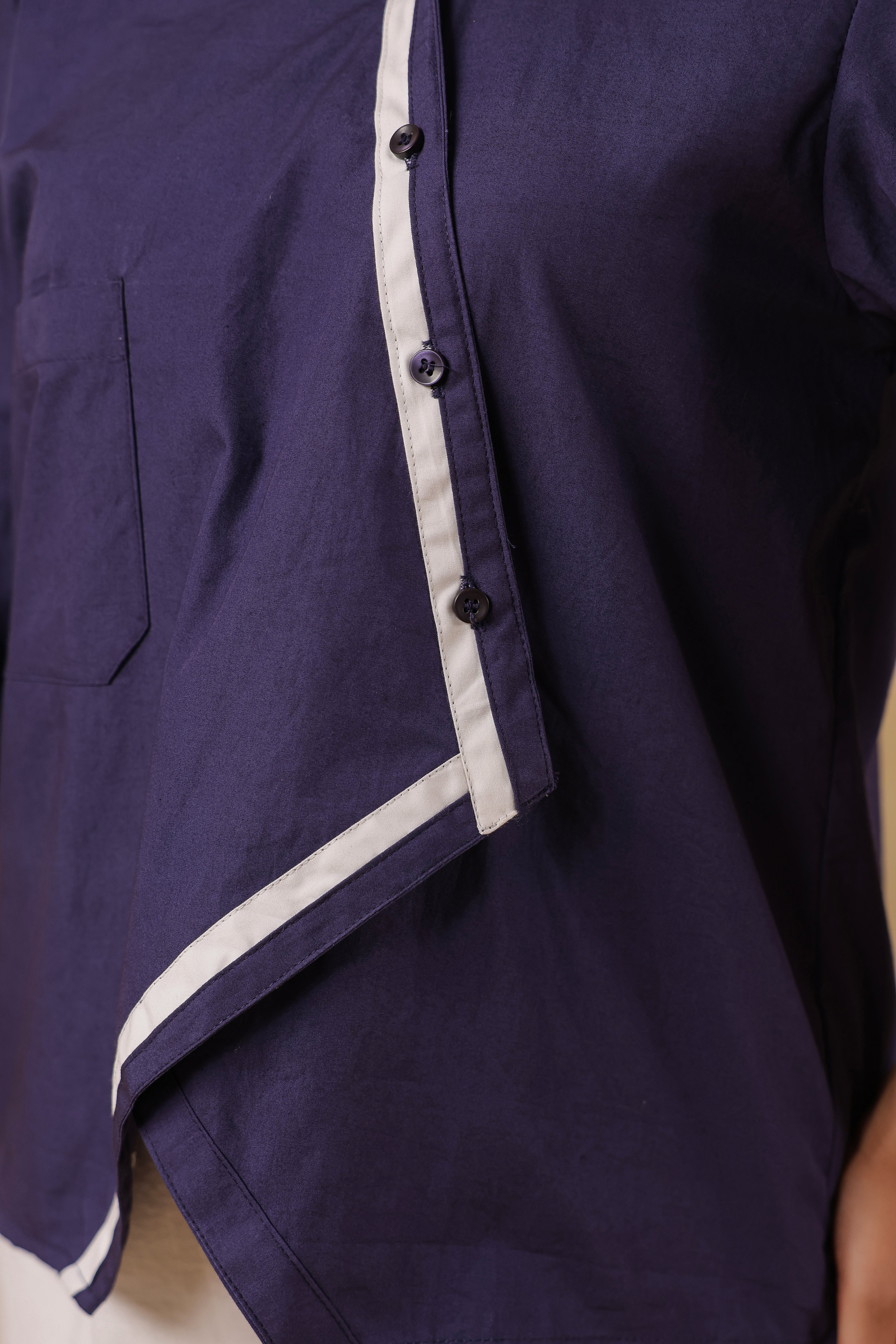Navy Blue Cotton Overlap Shirt