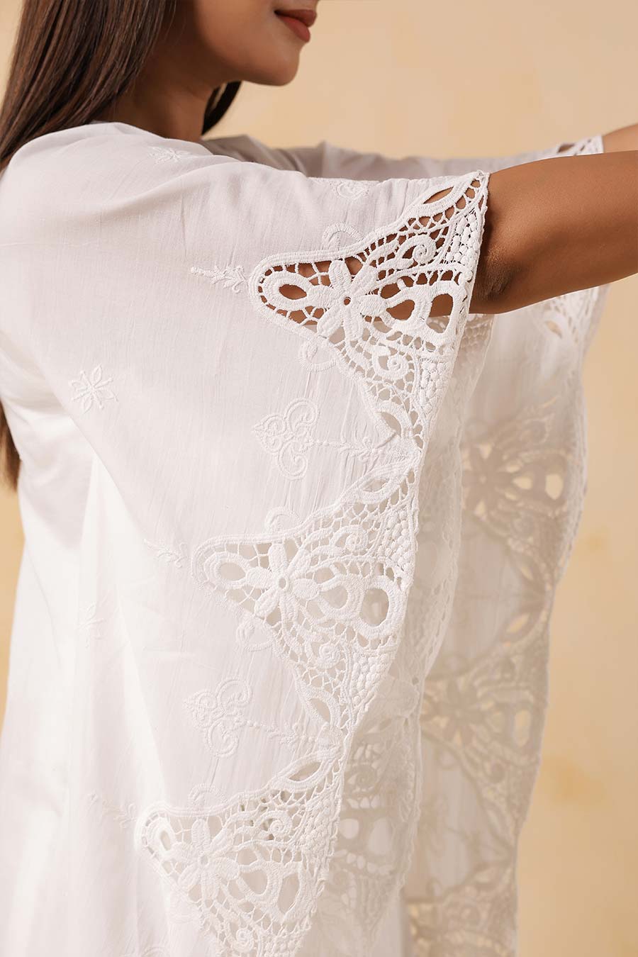 White Cotton Embroidered Kaftan Dress