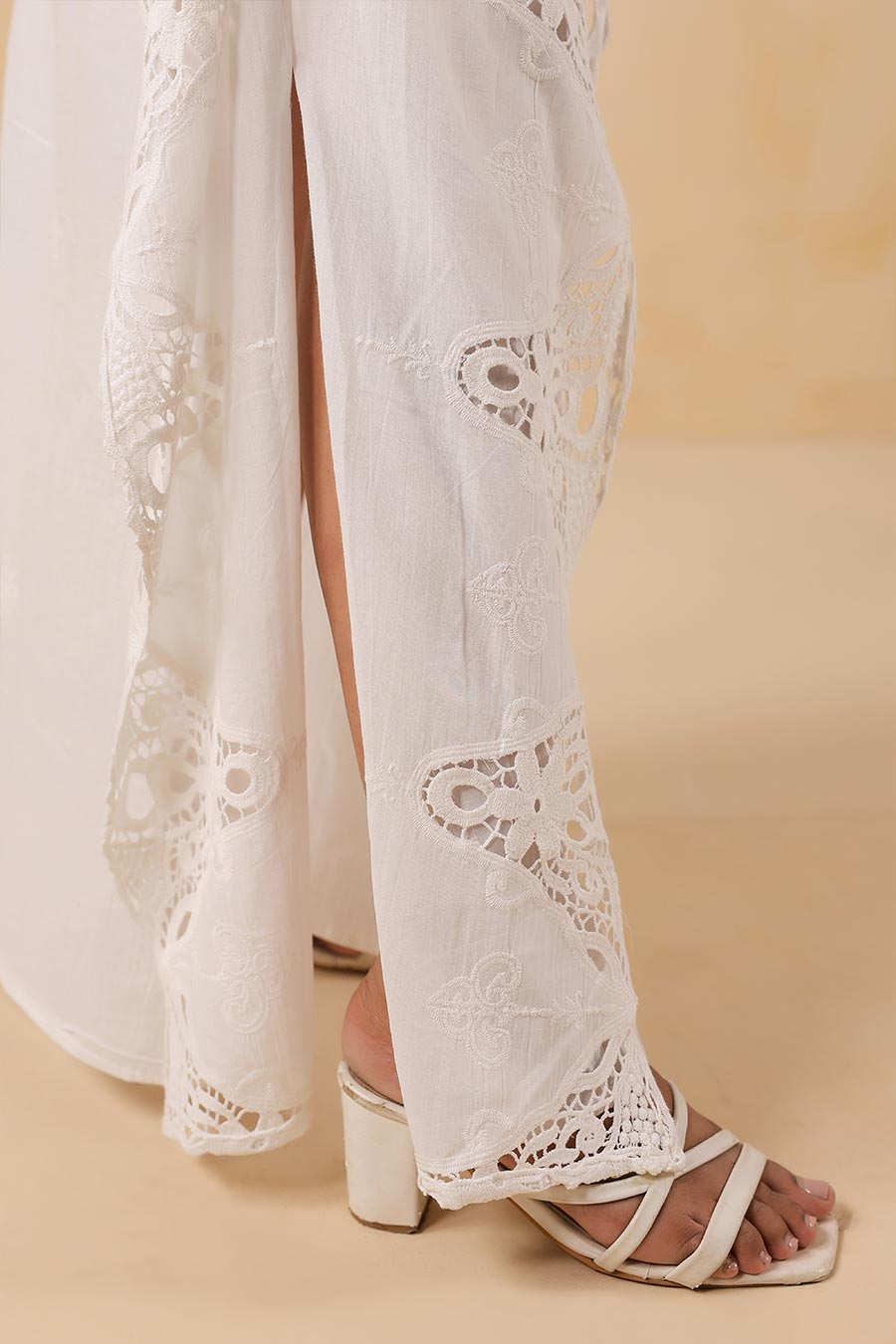 White Cotton Embroidered Kaftan Dress