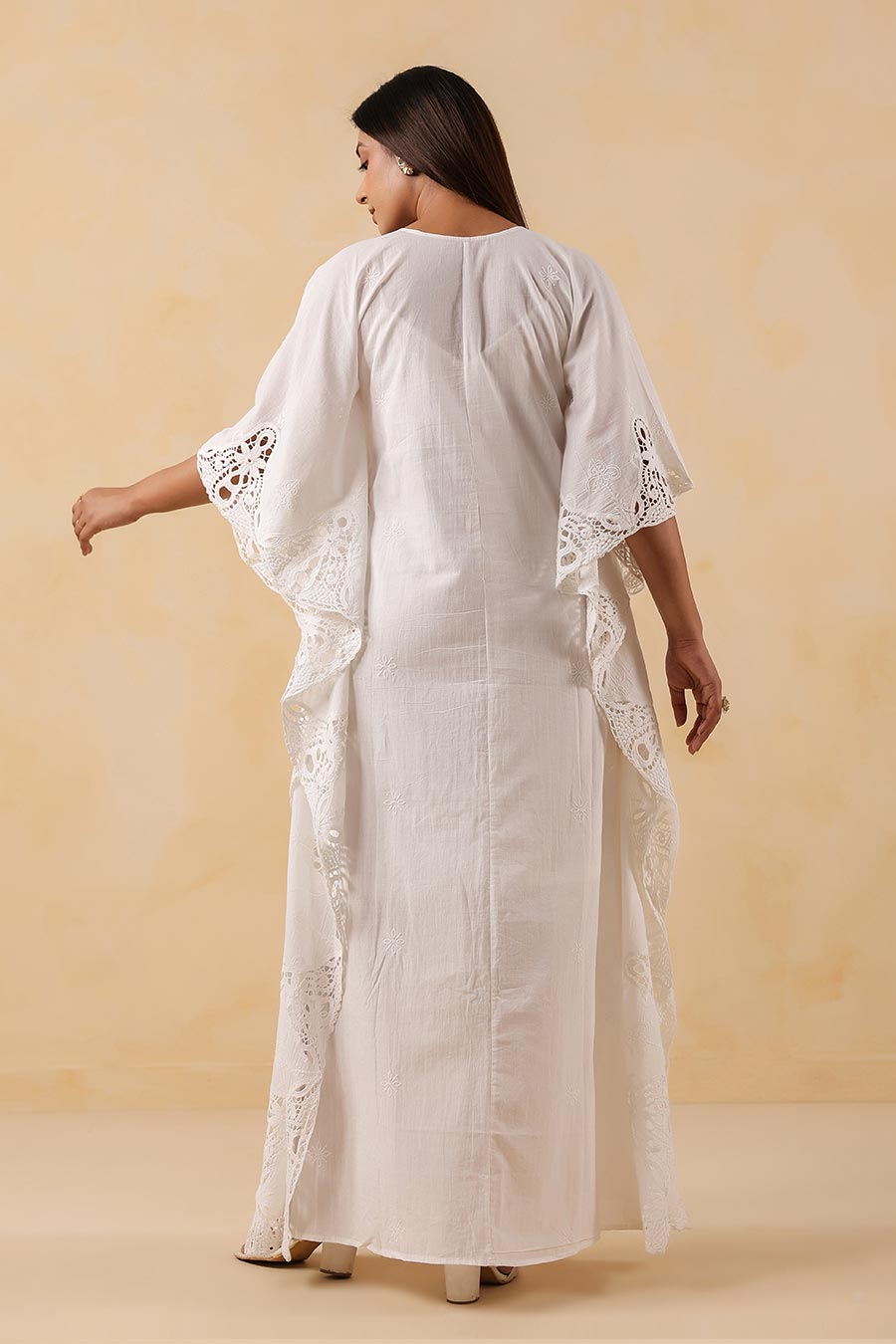 White Cotton Embroidered Kaftan Dress