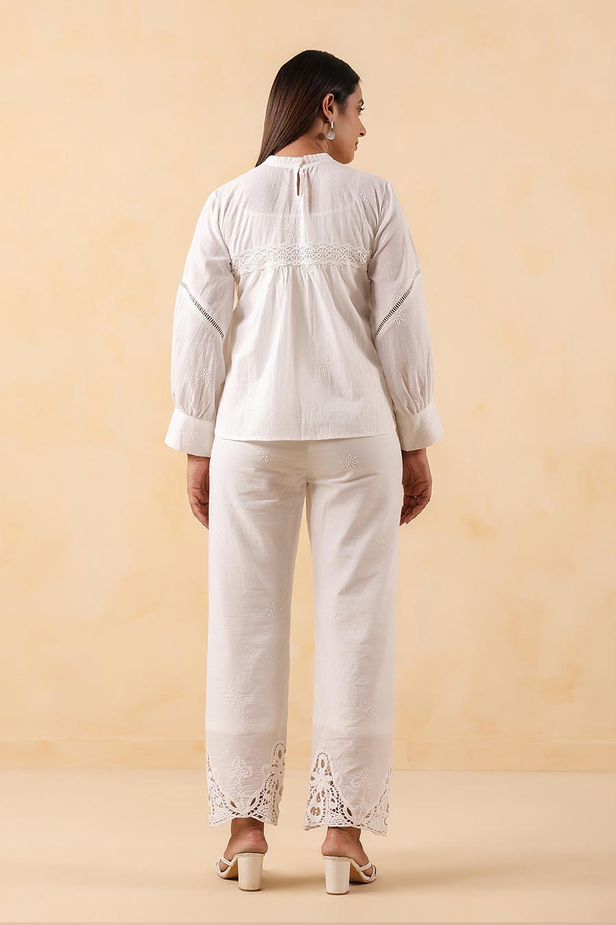 White Cotton Embroidered Pant