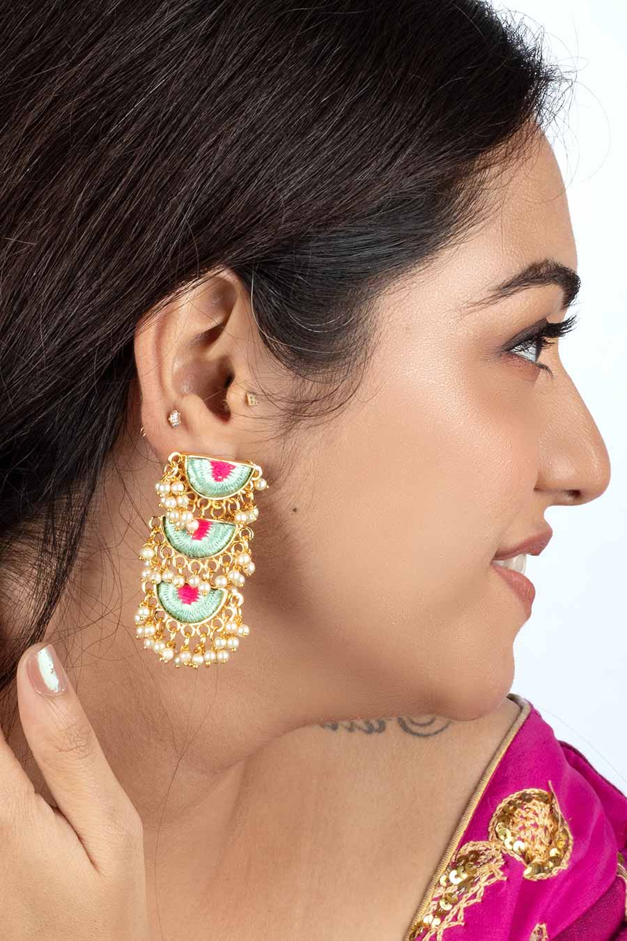 Mint & Pink Geometric Dangler Earrings