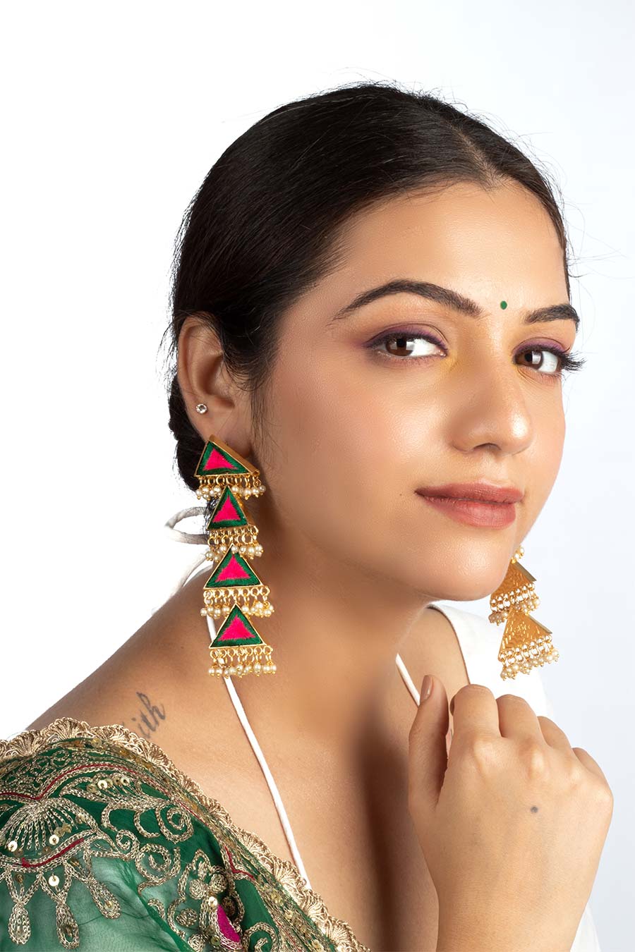 Pine Petal Triangular Dangler Earrings