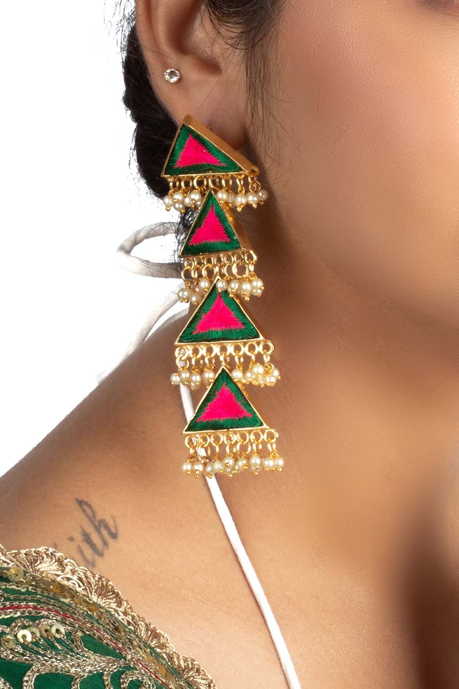 Pine Petal Triangular Dangler Earrings