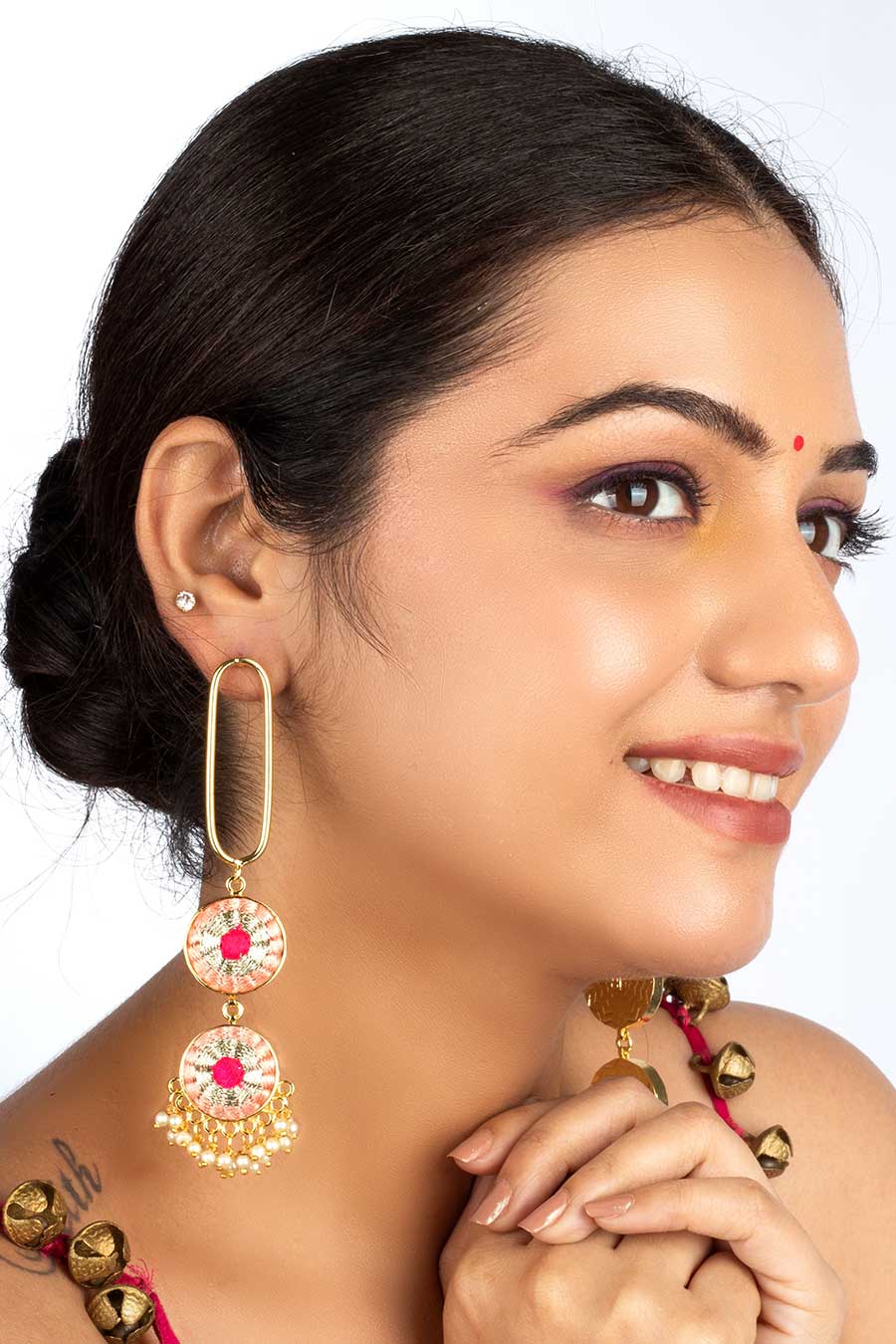 Peach Petal Cascade Dangler Earrings