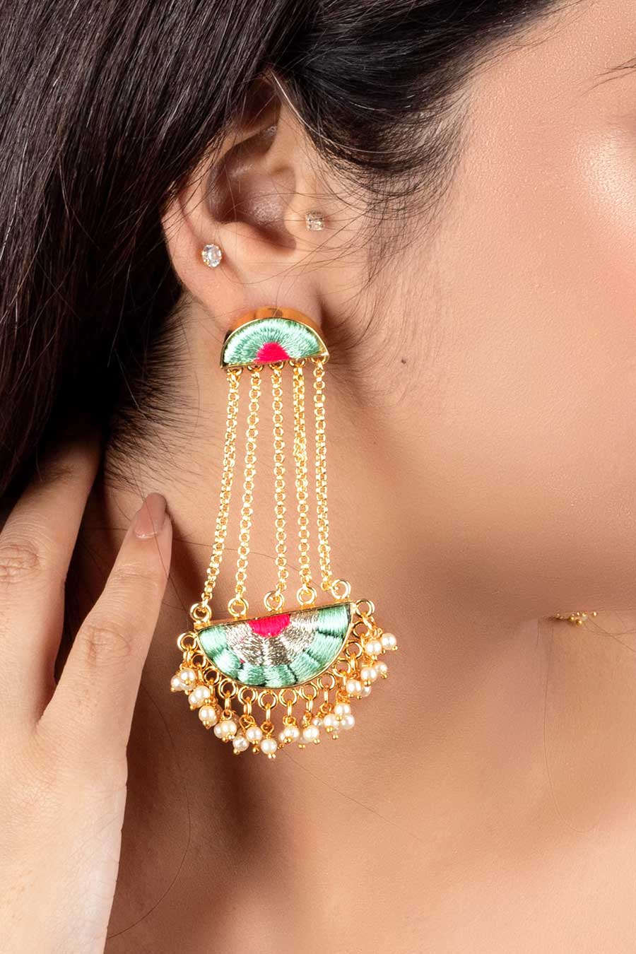 Teal Bloom Mandala Tassels Earrings