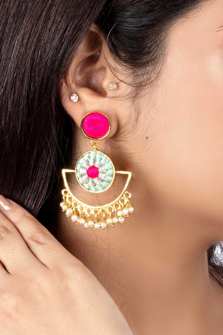 Blue & Pink Mandala Drop Earrings