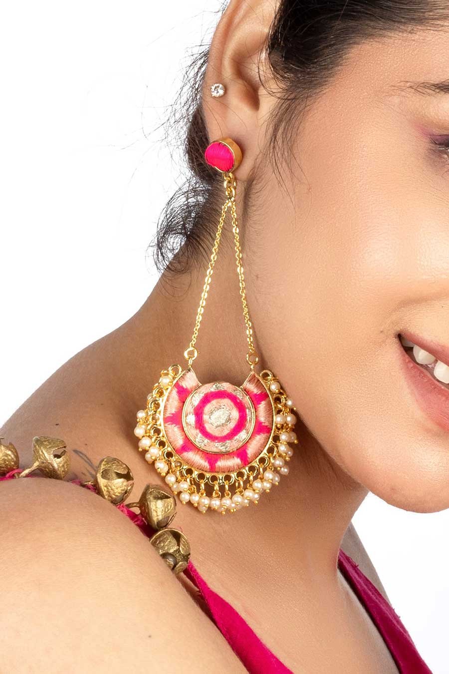 Peach Reverie Chandbali Earrings