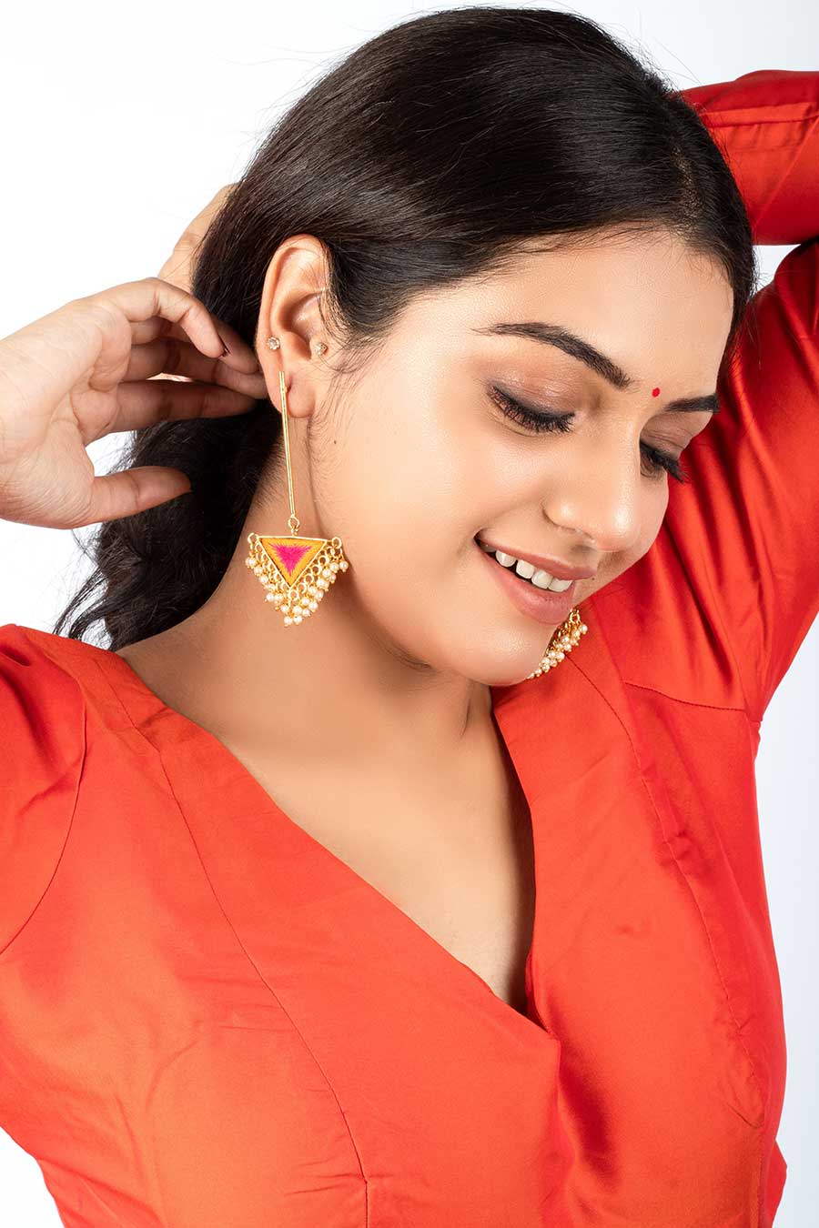 Mustard & Pink Iris Dangler Earrings