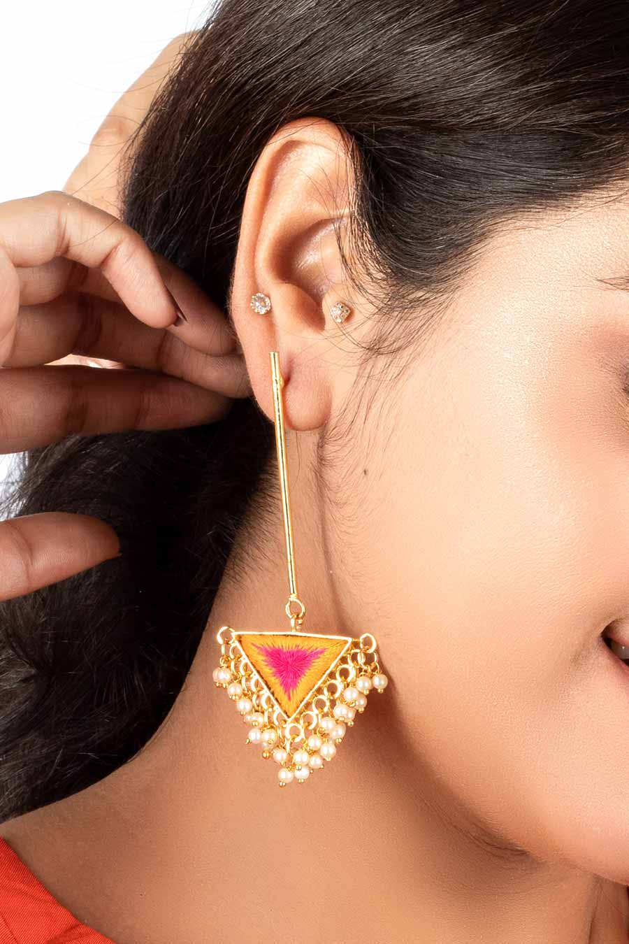 Mustard & Pink Iris Dangler Earrings