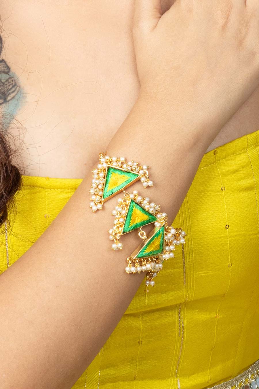 Green & Yellow Embroidered Necklace Set