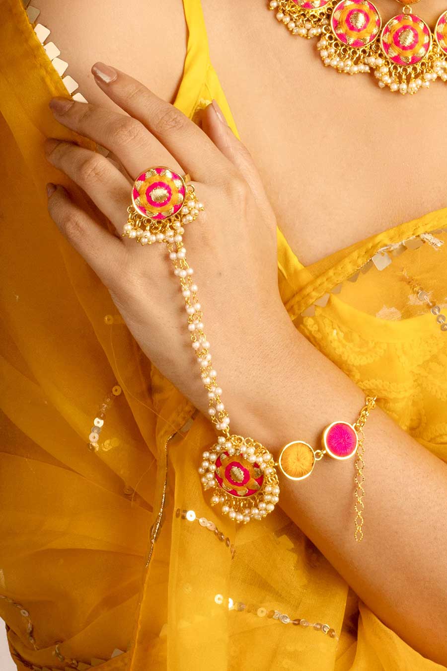 Sunset Bloom Silk Embrodiered Necklace Set