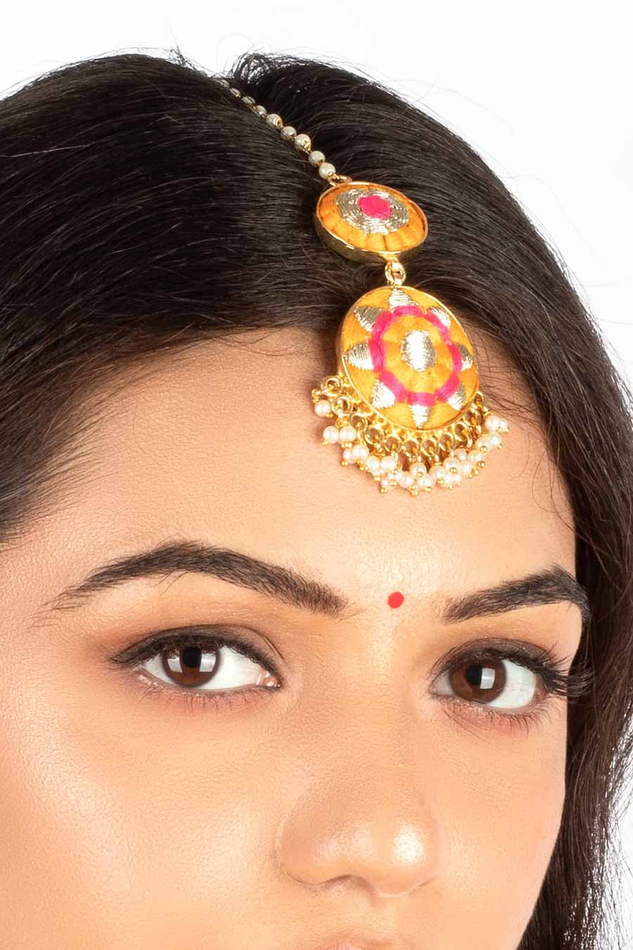Bright Blossom Mustard & Pink Thread Necklace Set