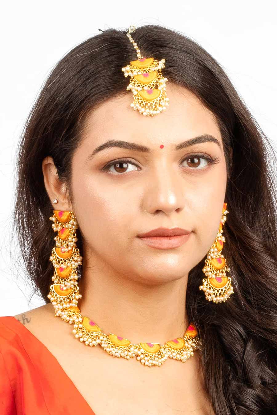 Sunburst Symphony Mustard & Hot Pink Necklace Set