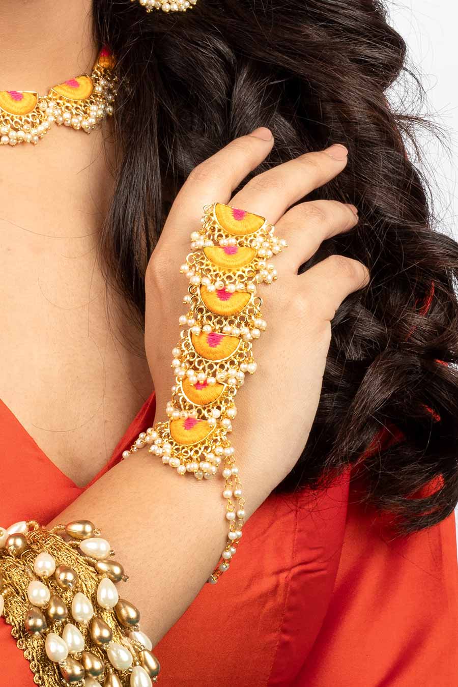 Sunburst Symphony Mustard & Hot Pink Necklace Set