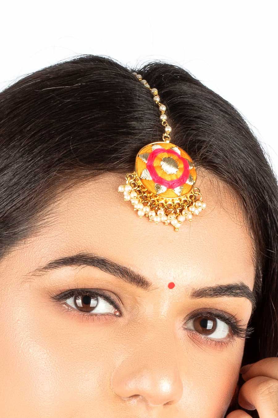 Golden Daffodil Mustard & Pink Embroidered Necklace Set