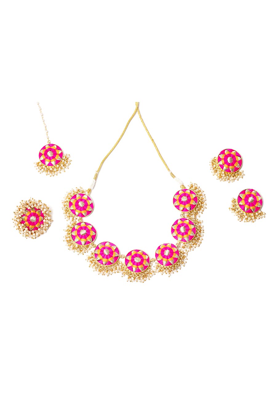 Royal Radiance Mustard & Pink Embroidered Necklace Set