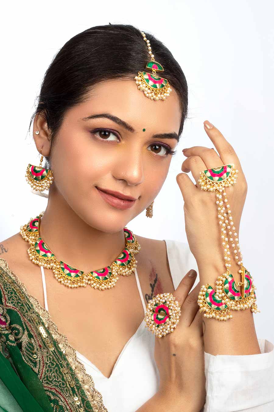 Emerald Fern Semi Circular Necklace Set
