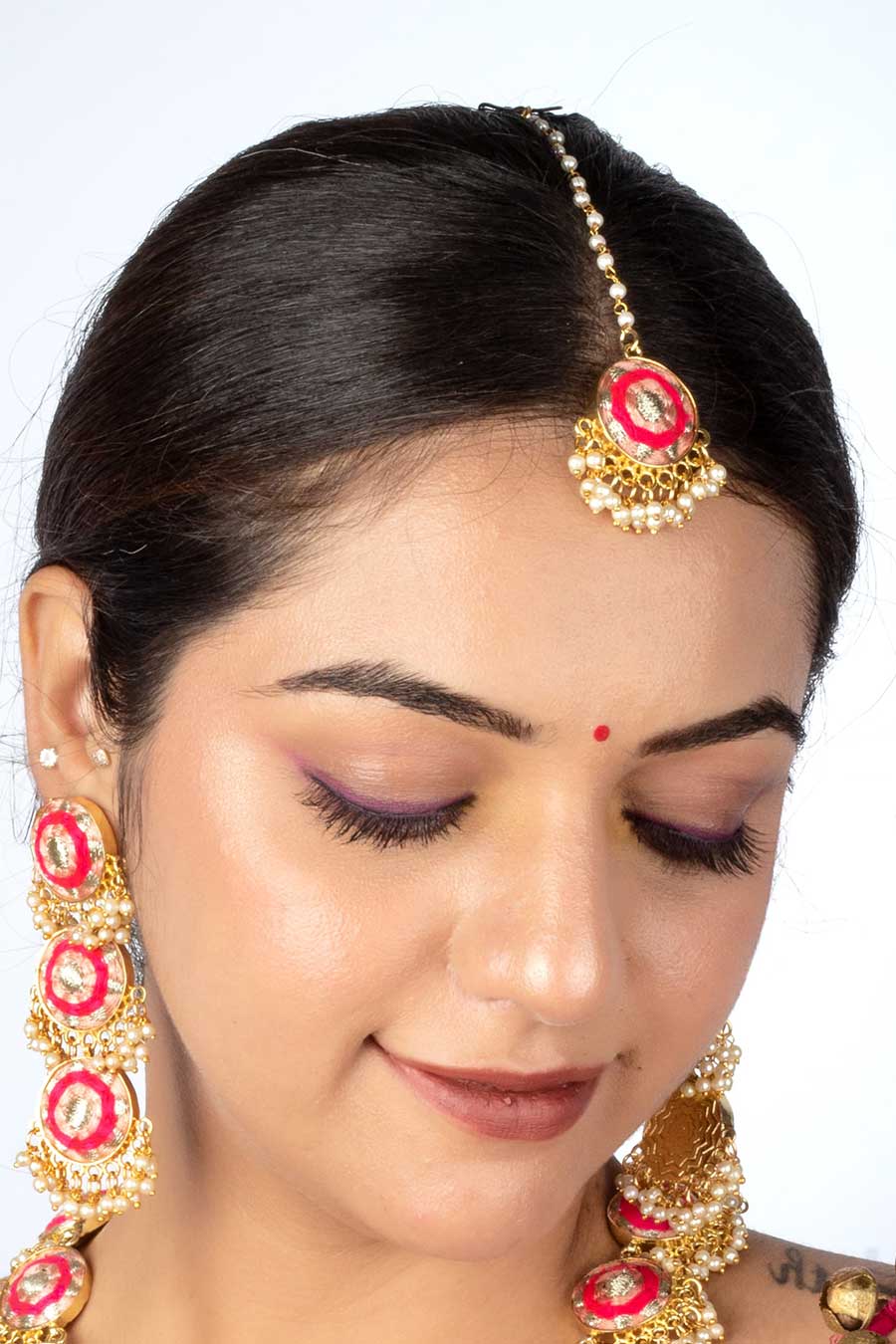 Peach & Pink Rose Maang Teeka