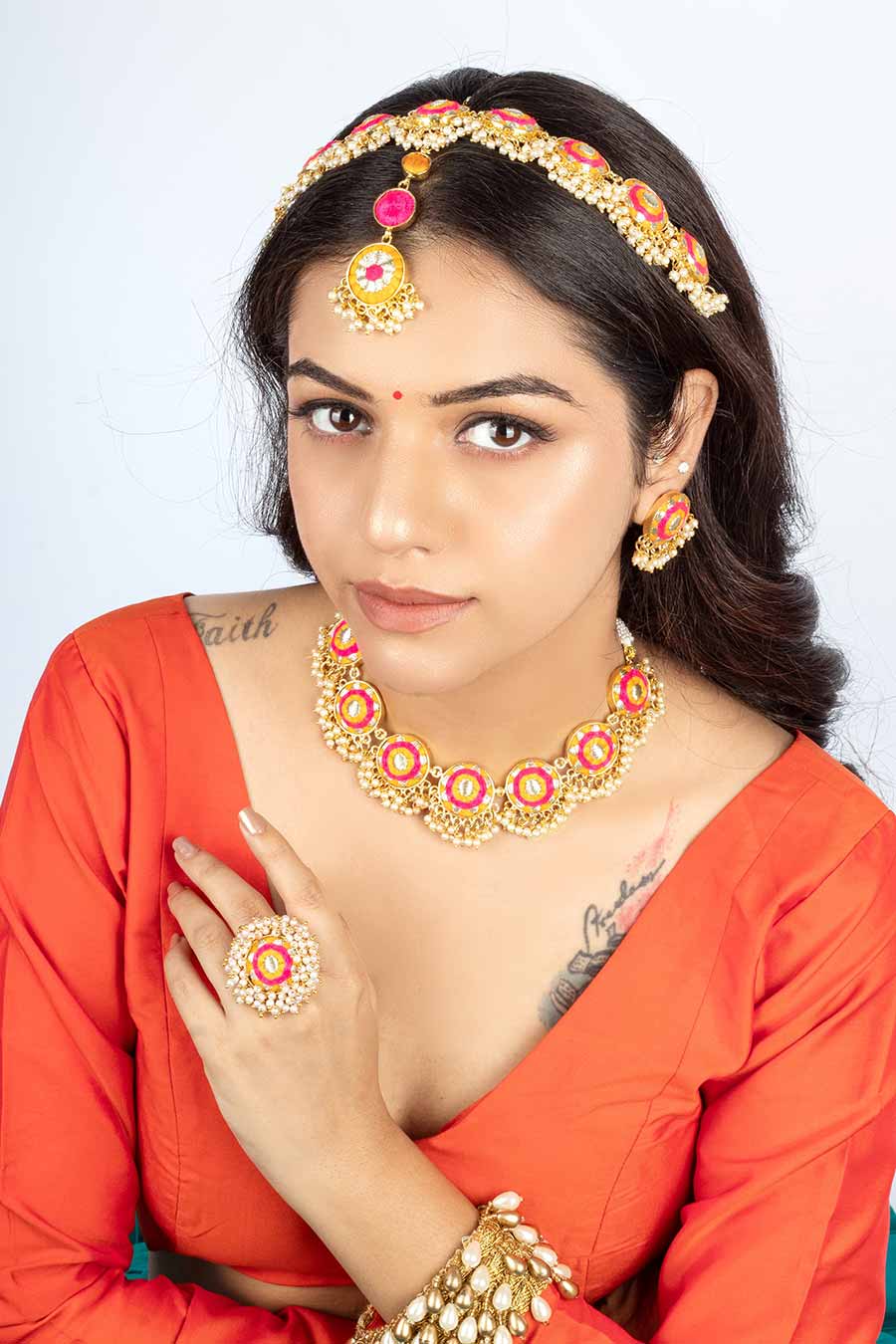 Mustard & Pink Embroidered Ring