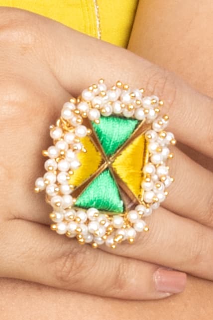 Twsit Yellow & Green Embroidered Ring