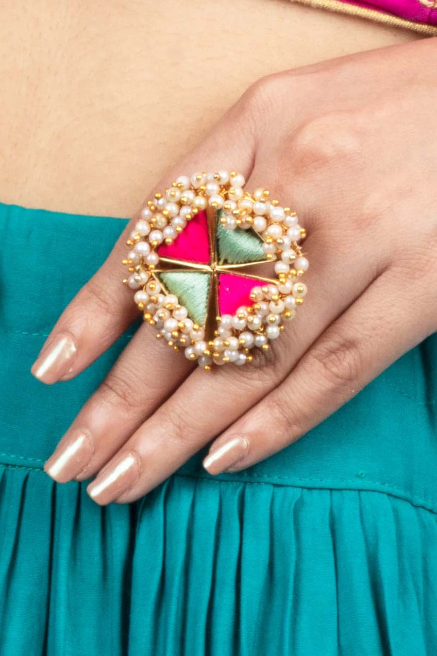 Blue & Pink Embroidered Ring