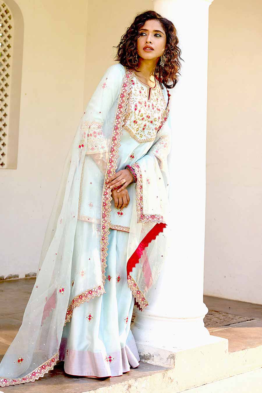 Powder Blue Zardosi Embroidered Sharara Set
