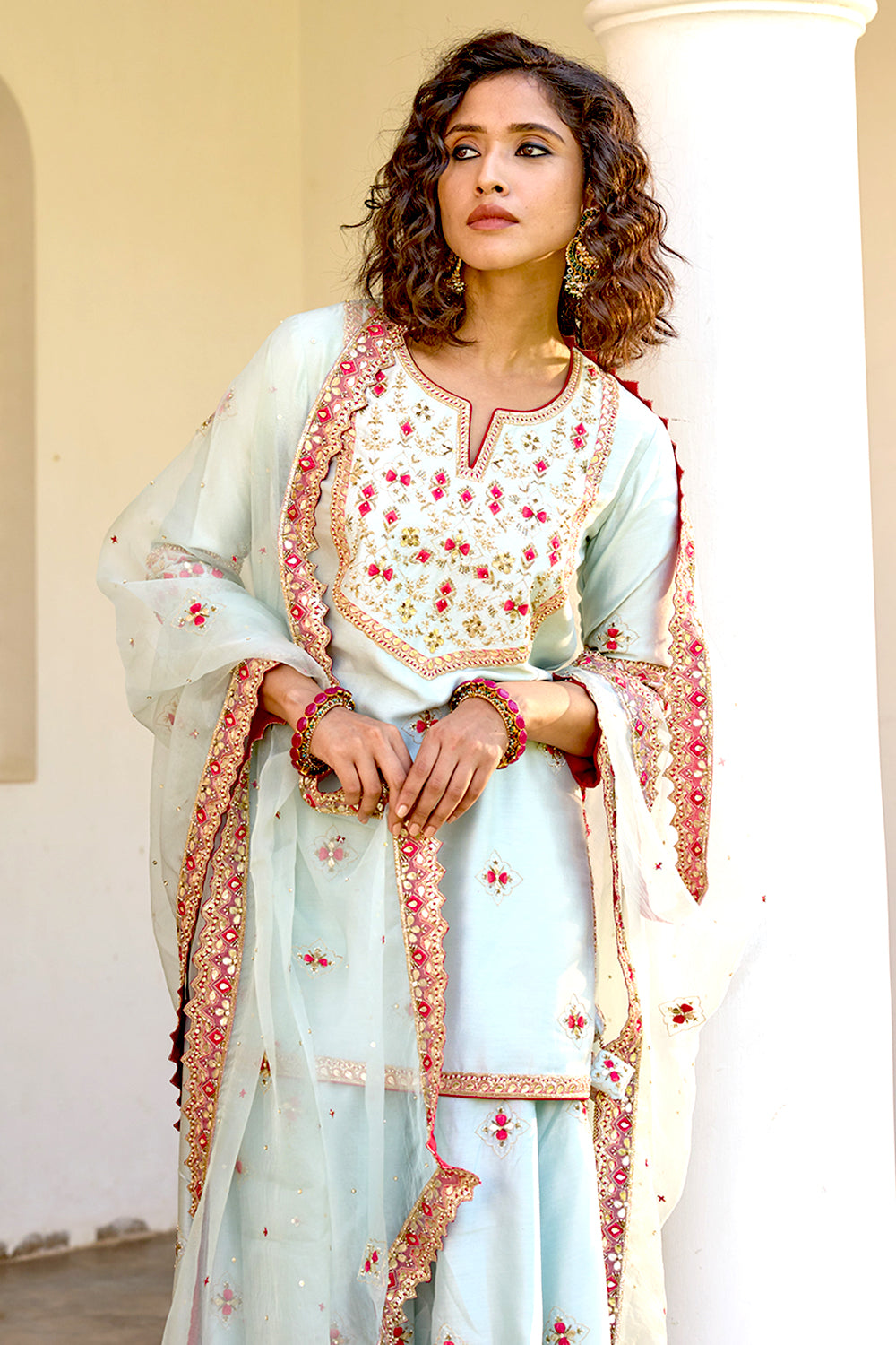 Powder Blue Zardosi Embroidered Sharara Set