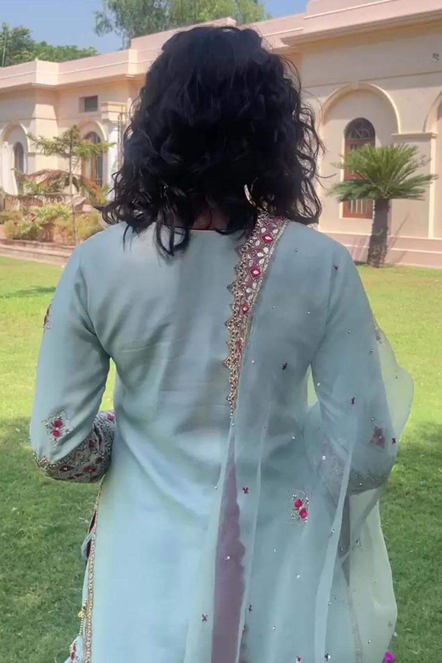 Powder Blue Zardosi Embroidered Sharara Set