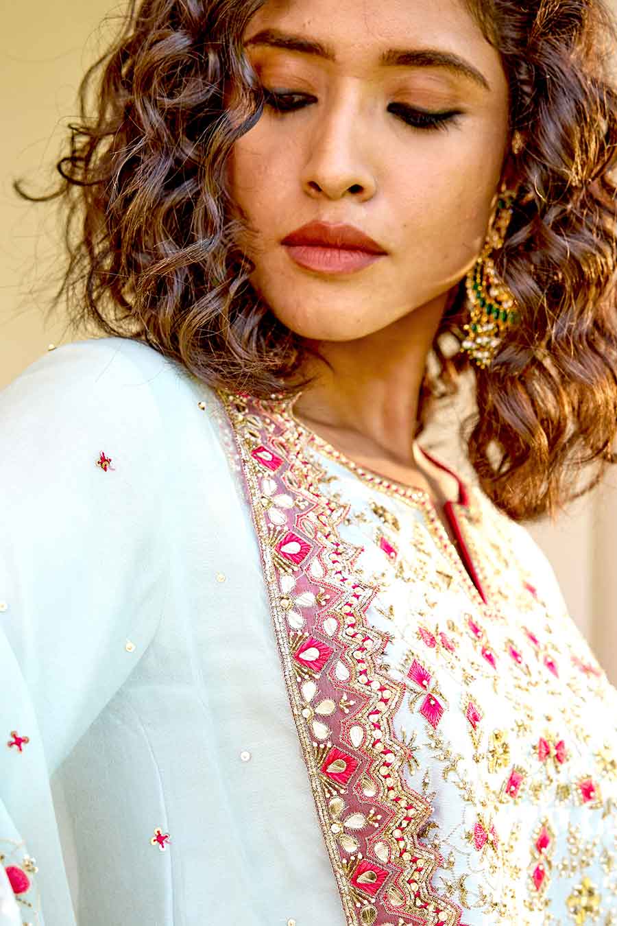 Powder Blue Zardosi Embroidered Sharara Set