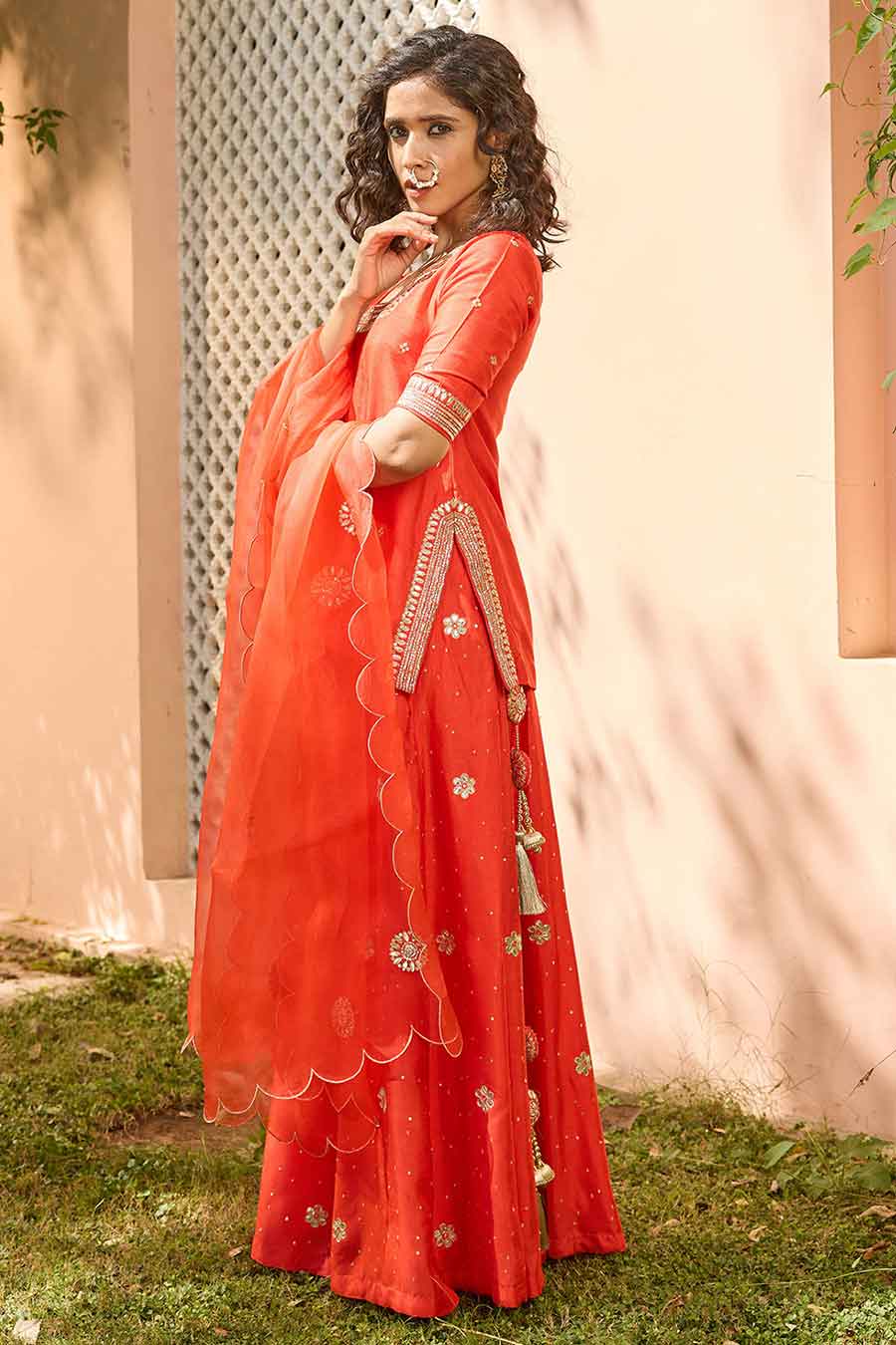 Red Gota-Patti Embroidered Sharara Set
