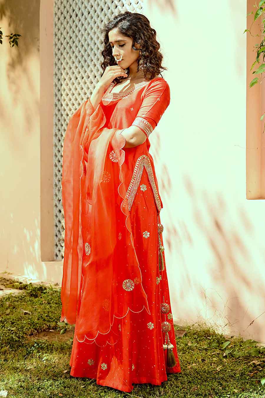 Red Gota-Patti Embroidered Sharara Set