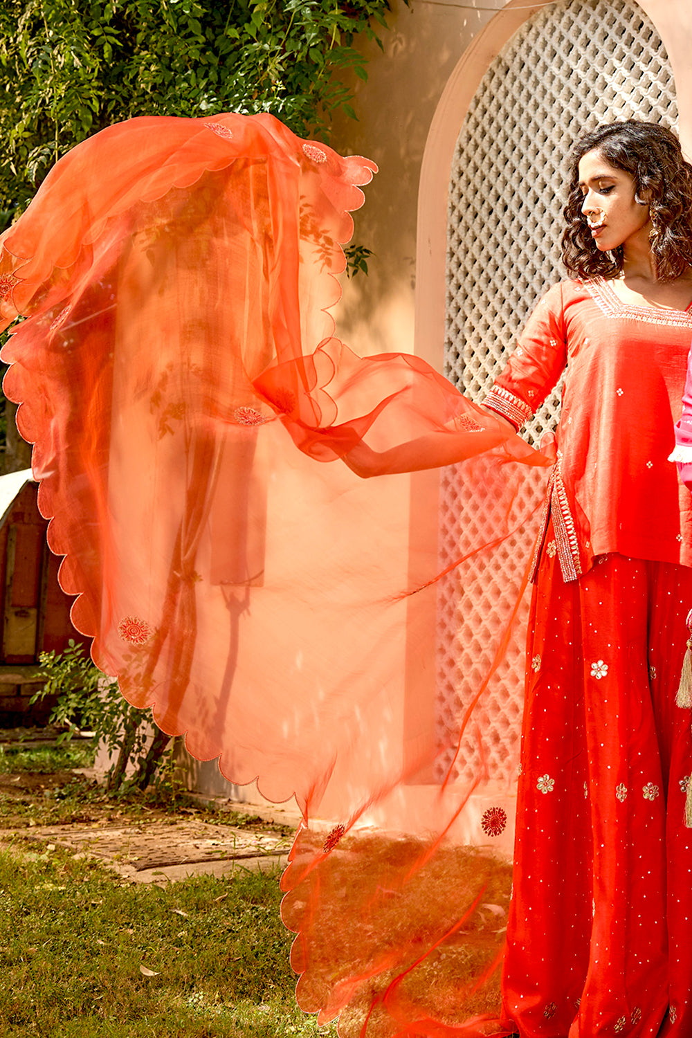 Red Gota-Patti Embroidered Sharara Set