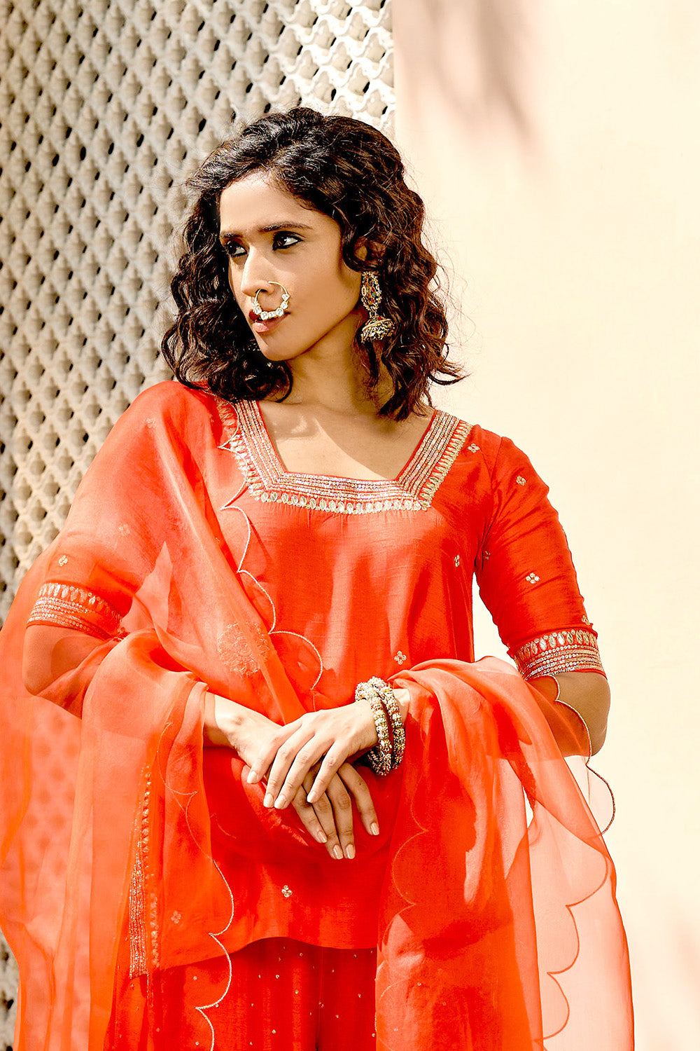 Red Gota-Patti Embroidered Sharara Set