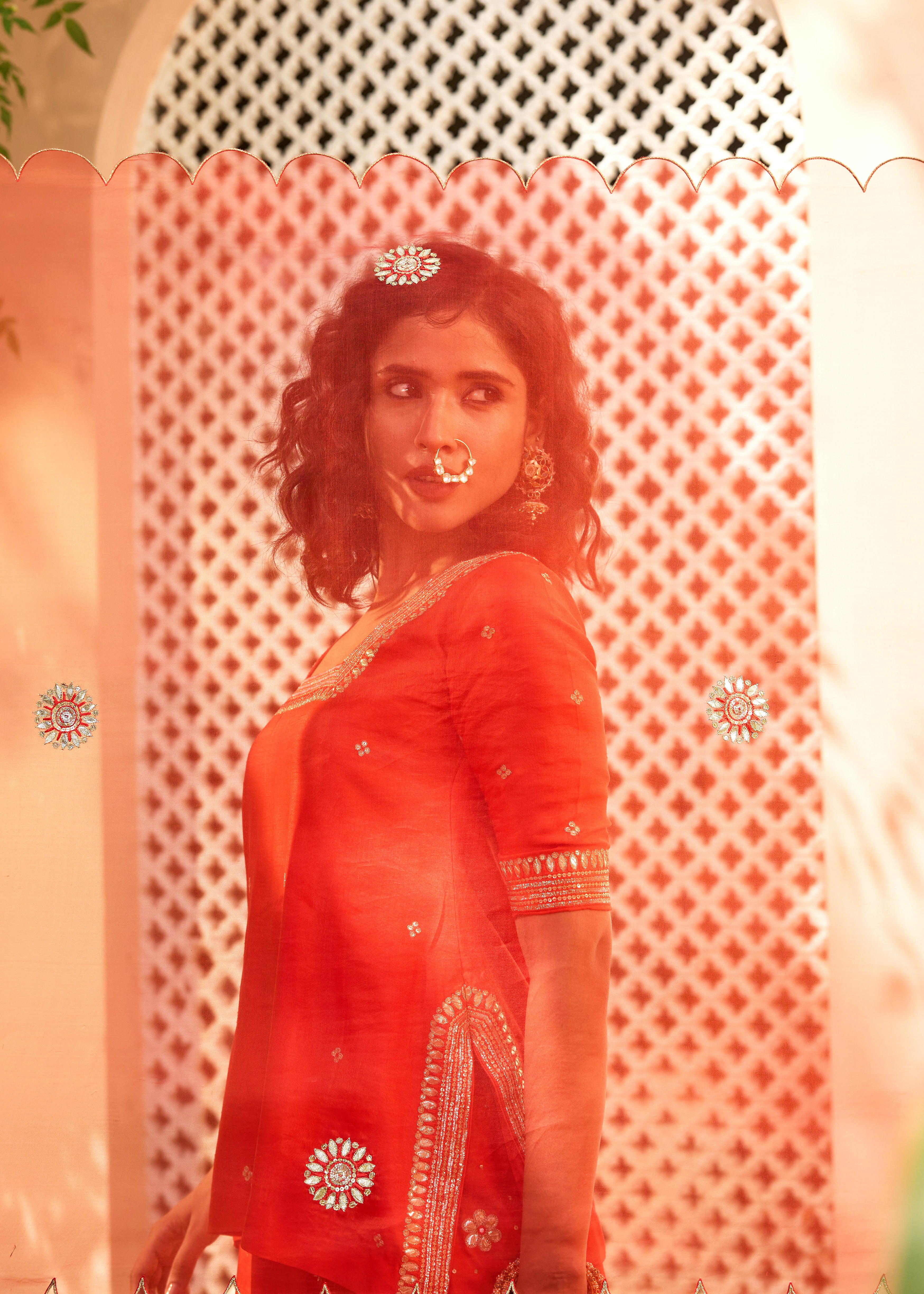 Red Gota-Patti Embroidered Sharara Set