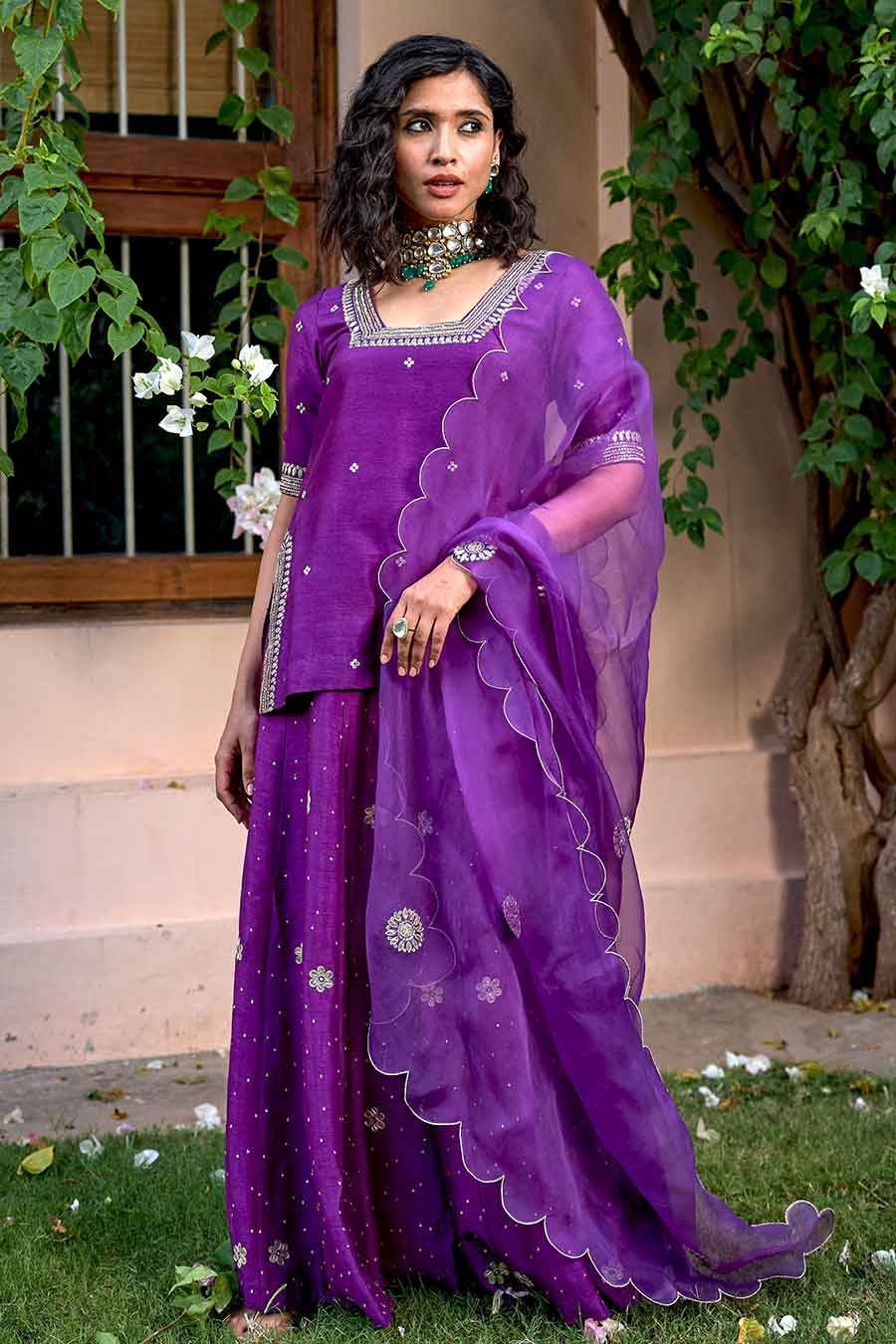 Purple Gota-Patti Embroidered Sharara Set