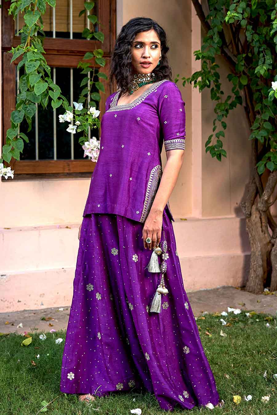Purple Gota-Patti Embroidered Sharara Set