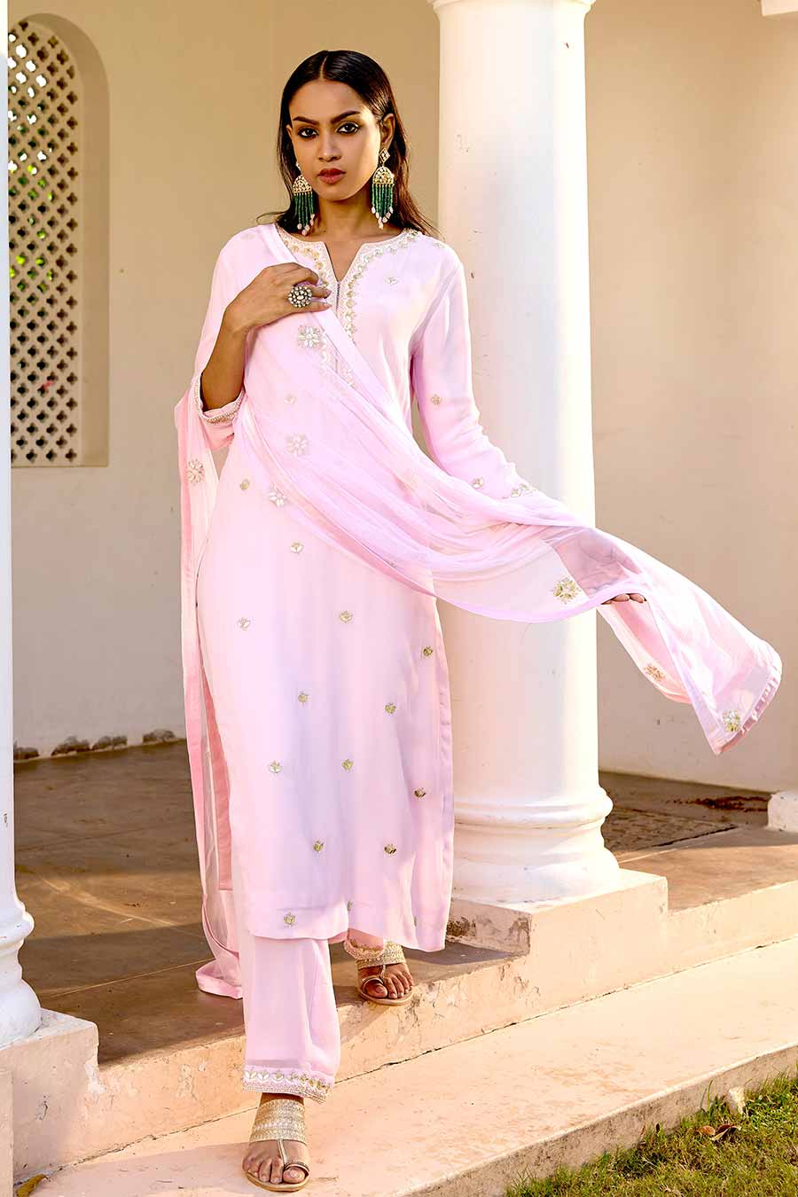 Pink Gota-Patti Embroidered Kurta Set