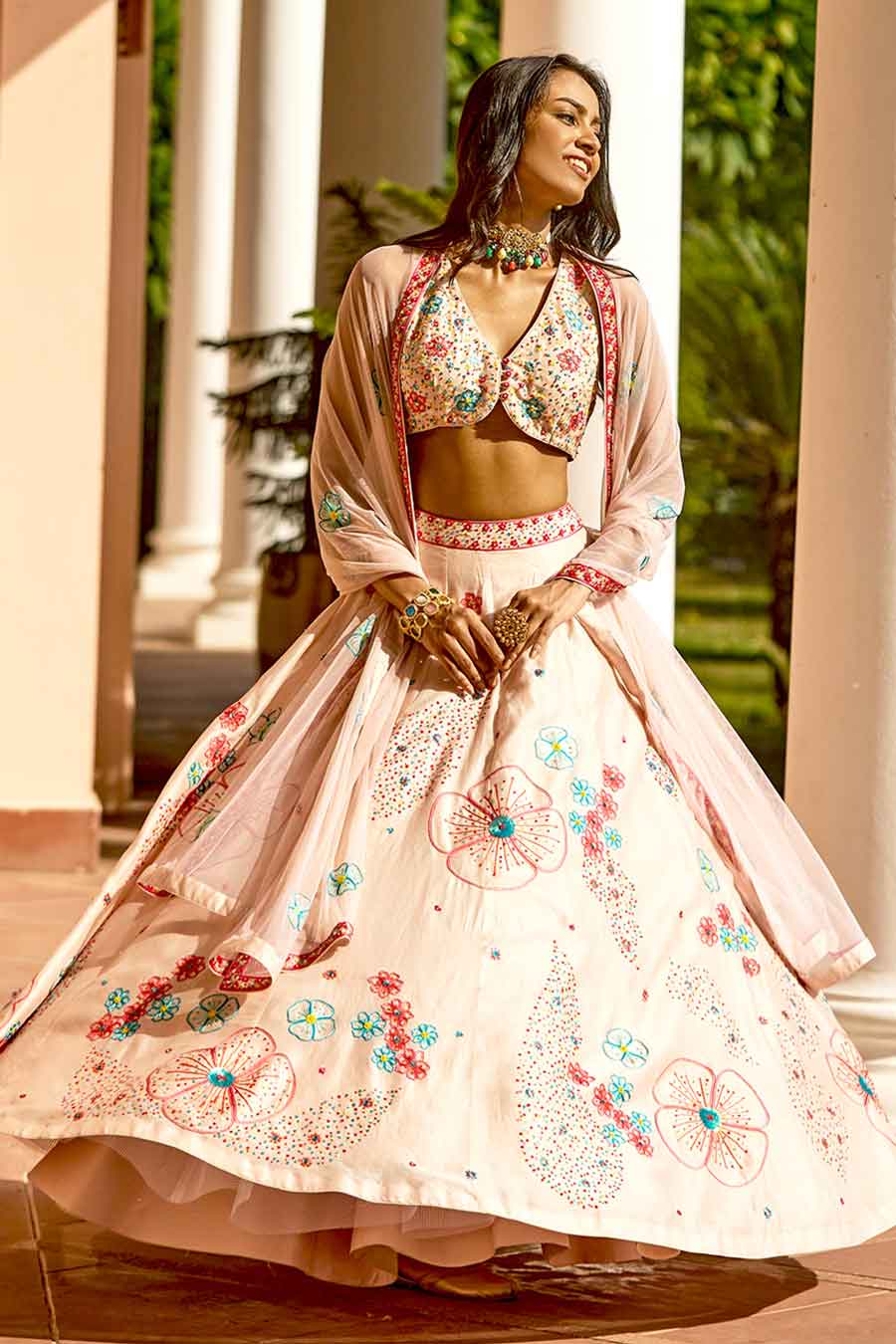 Peach Sequins Embroidered Lehenga Set