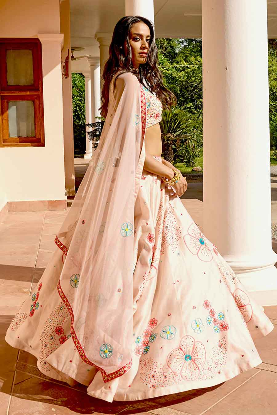 Peach Sequins Embroidered Lehenga Set
