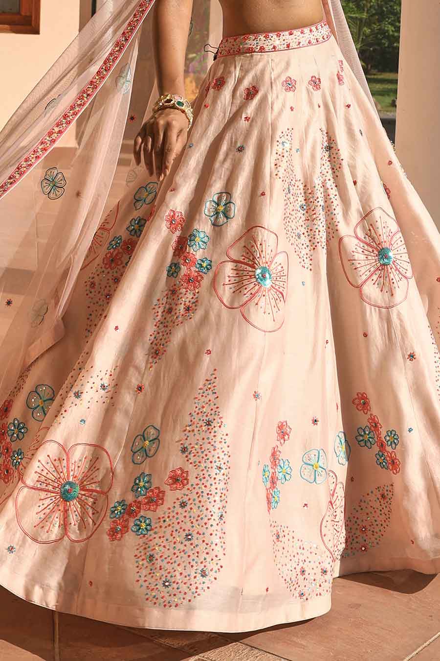 Peach Sequins Embroidered Lehenga Set