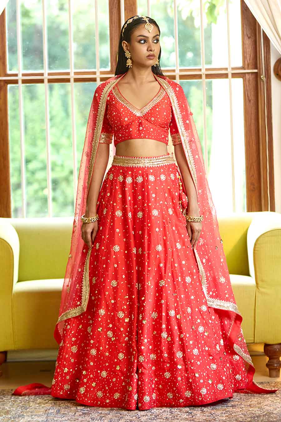 Red Hand Embroidered Lehenga Set